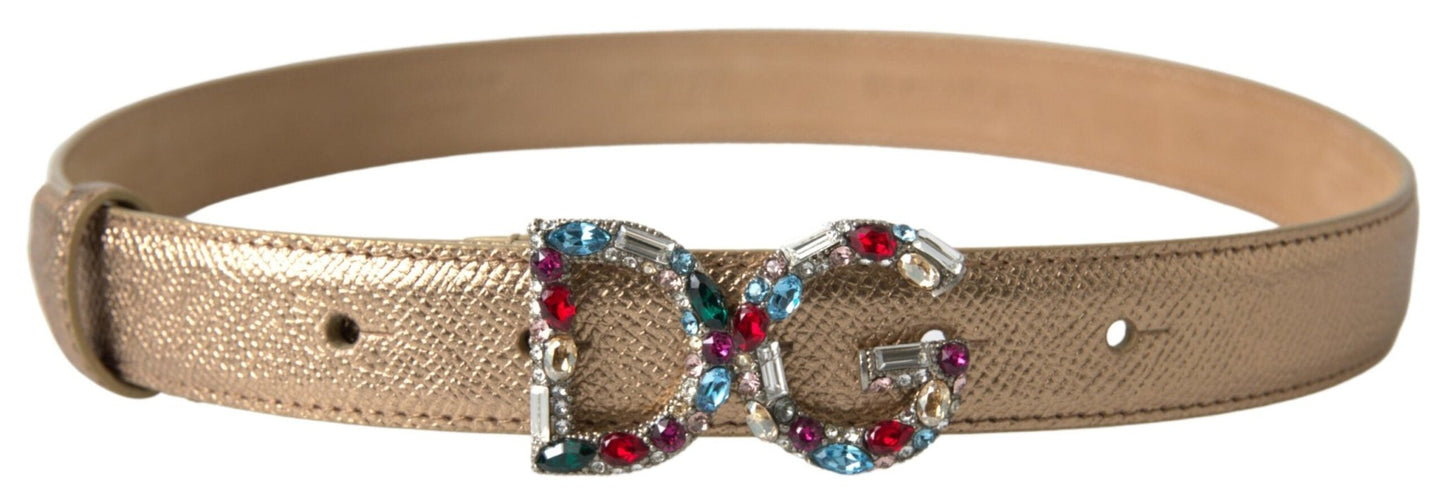 Dolce & Gabbana Crystal-Embellished Gold Leather Belt