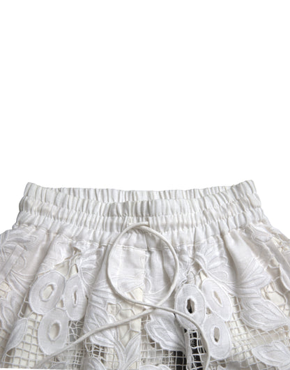 Dolce & Gabbana Chic High-Waisted Lace Shorts in Pure White