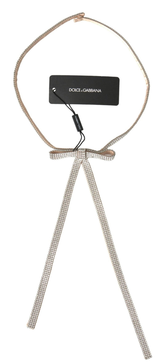 Dolce & Gabbana Elegant Crystal Skinny Silk Bow Belt