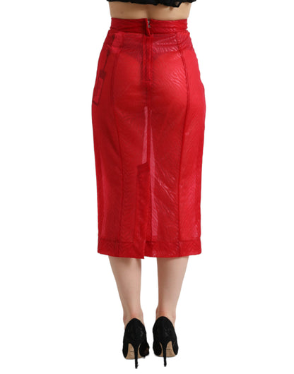 Dolce & Gabbana Chic Red High Waist Sheer Midi Skirt