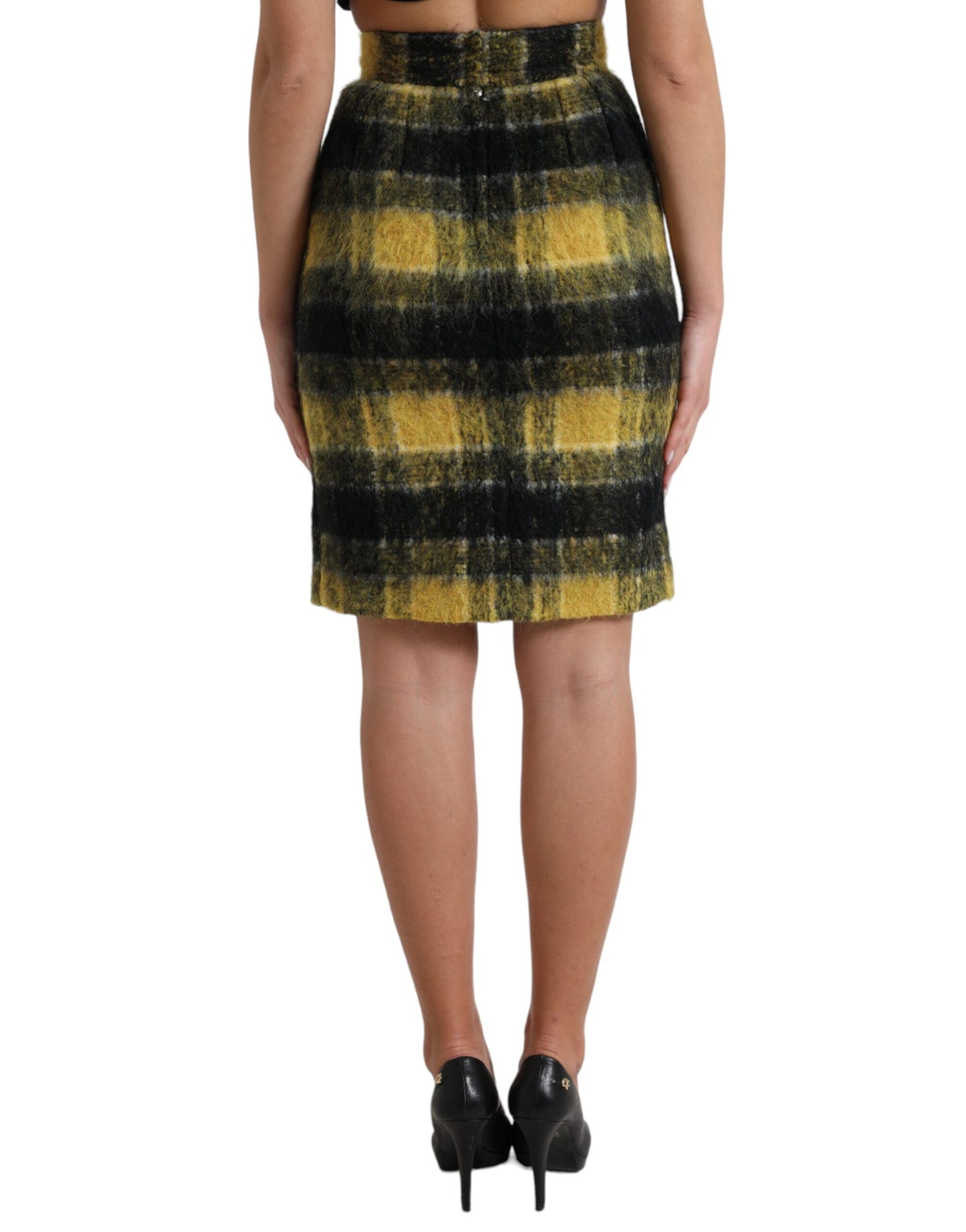 Dolce & Gabbana High Waist Check Print Silk-Lined Mini Skirt