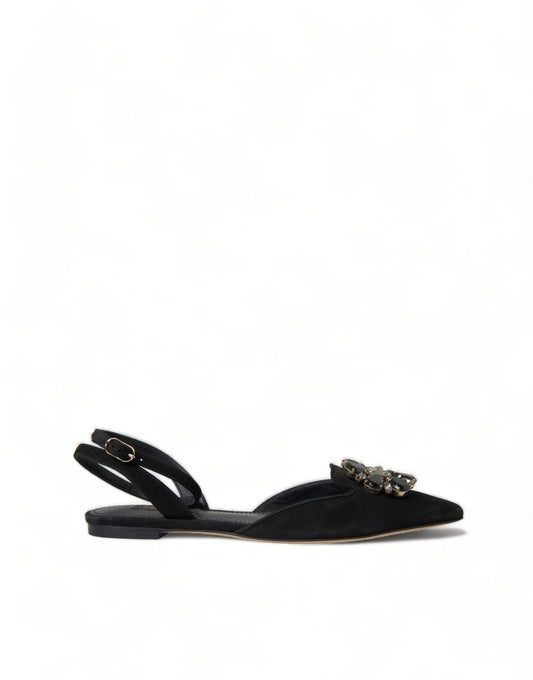 Dolce & Gabbana Suede Crystal Point-Toe Flats Slingbacks