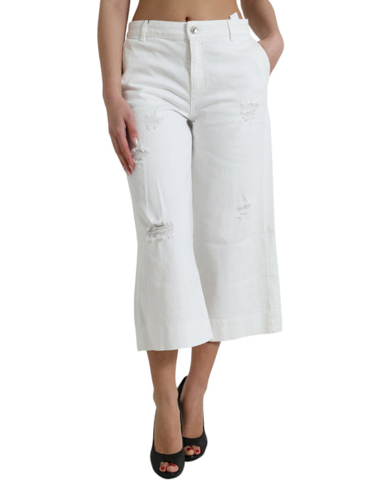 Dolce & Gabbana Elegant White Mid-Waist Denim Cropped Jeans