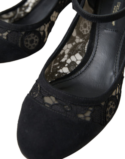 Dolce & Gabbana Elegant Suede Mary Jane Lace Heels