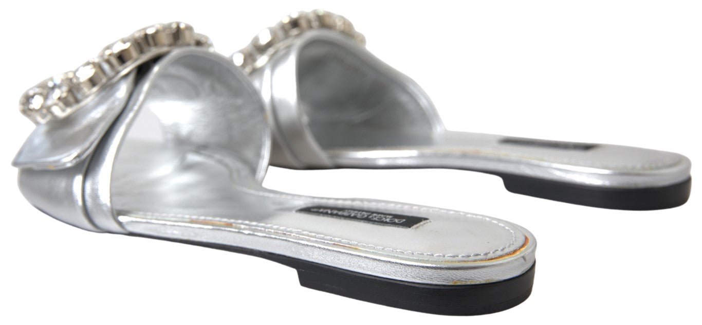 Dolce & Gabbana Crystal-Embellished Silver Leather Slides