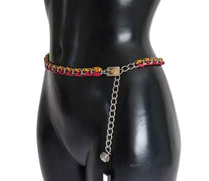 Dolce & Gabbana Red Yellow Leather Crystal Belt