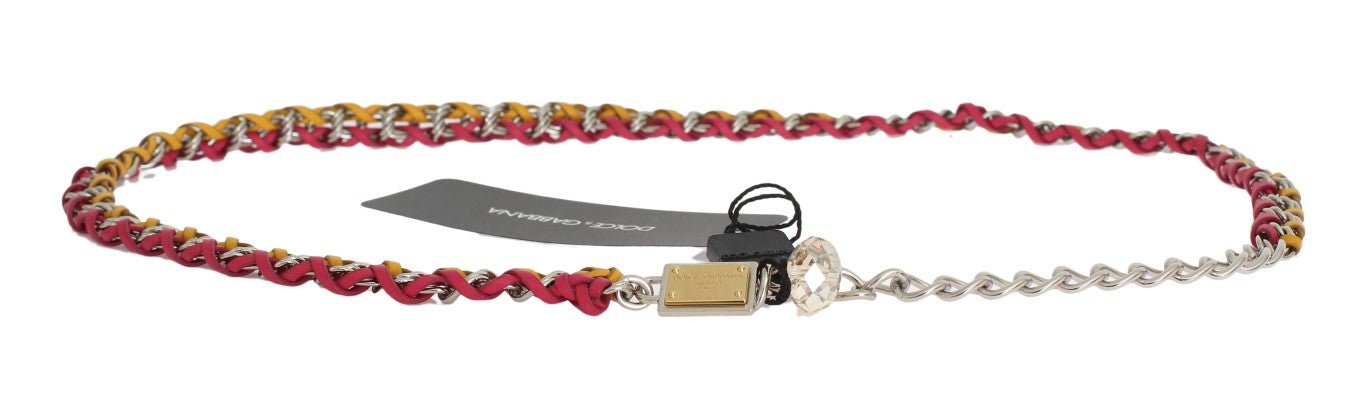 Dolce & Gabbana Red Yellow Leather Crystal Belt
