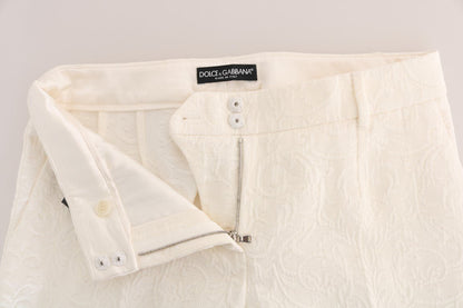 Dolce & Gabbana White Floral Brocade Capri Pants