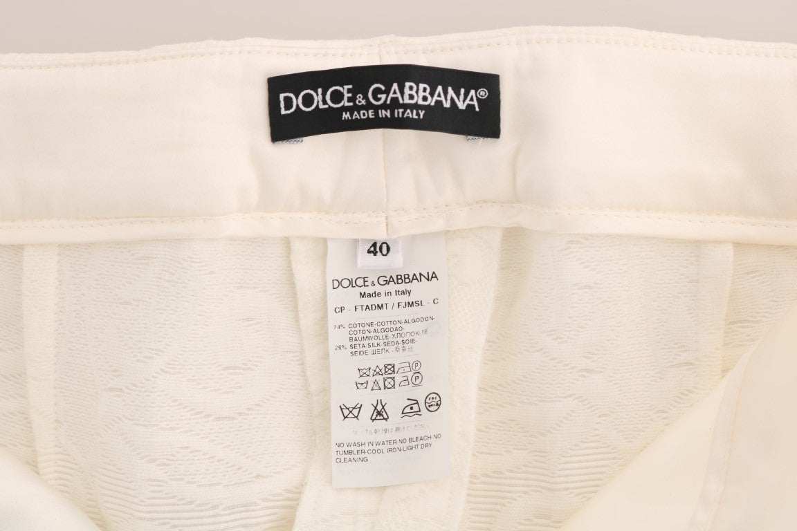 Dolce & Gabbana White Floral Brocade Capri Pants
