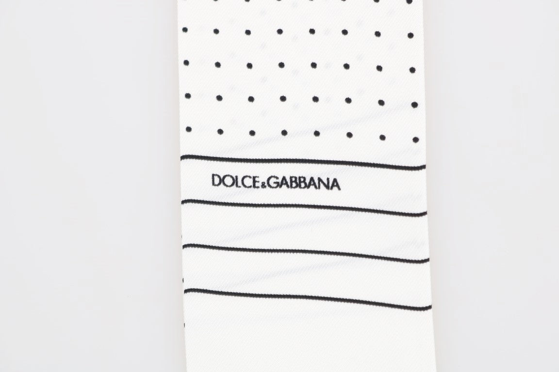 Dolce & Gabbana White Polka Dotted Silk Skinny Scarf