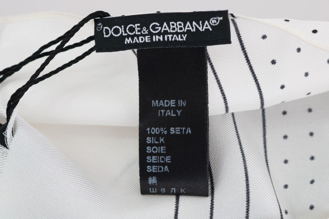Dolce & Gabbana White Polka Dotted Silk Skinny Scarf