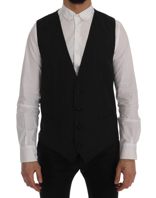Dolce & Gabbana Elegant Gray Striped Wool Blend Vest