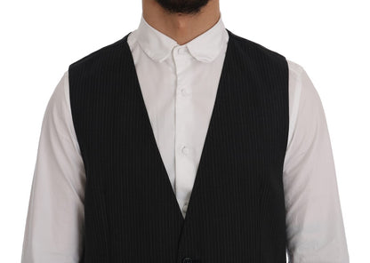 Dolce & Gabbana Elegant Gray Striped Wool Blend Vest