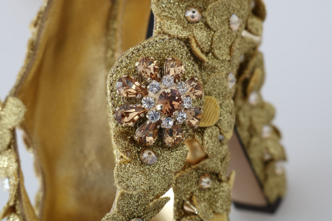 Dolce & Gabbana Gold Floral Crystal Embellished Pumps