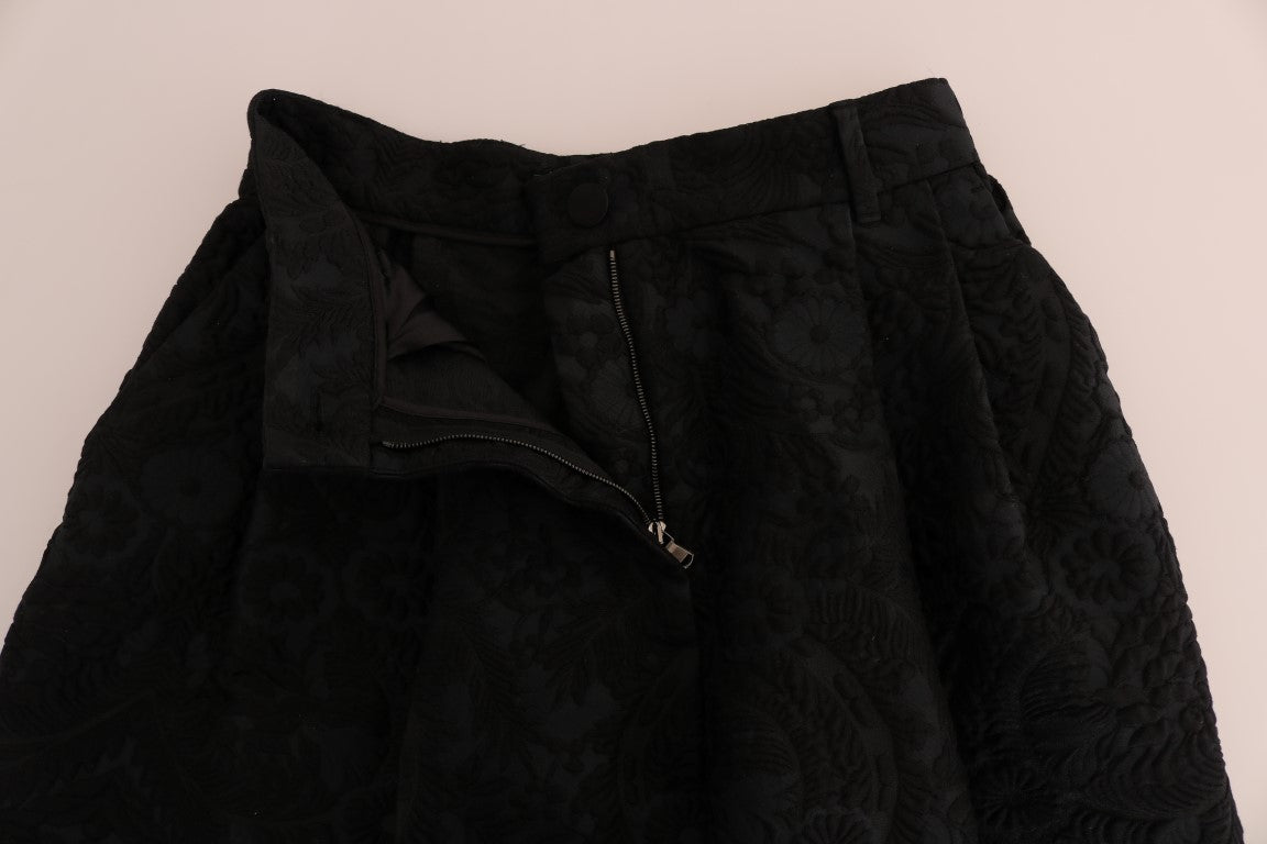 Dolce & Gabbana Black Brocade High Waist Capri Shorts