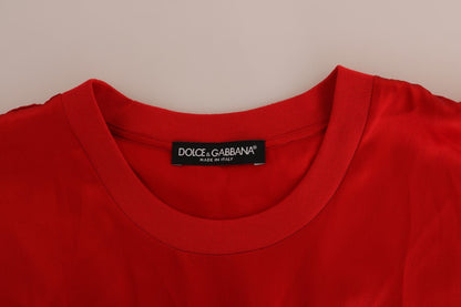 Dolce & Gabbana Red Silk Floral Embroidered Elegance Top