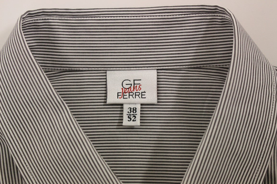GF Ferre Gray Striped Cotton Casual Shirt