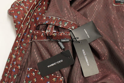 Dolce & Gabbana Exclusive Boxer Print Bordeaux Leather Jacket