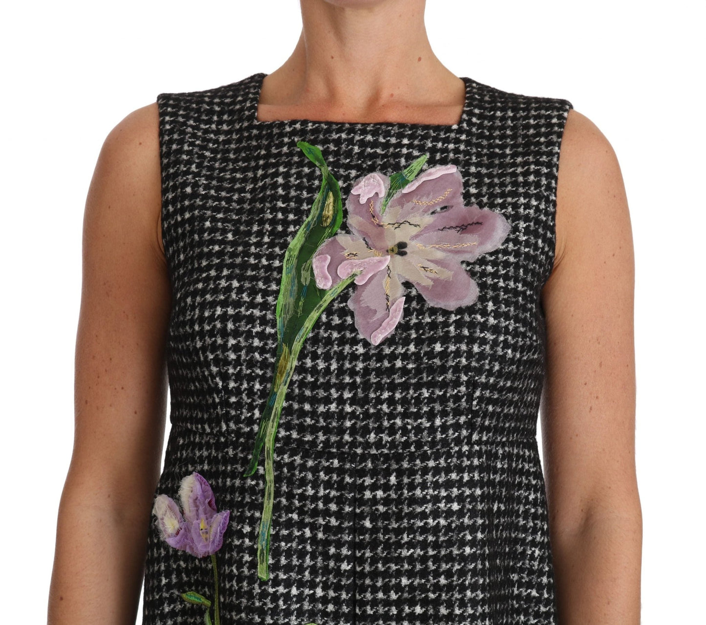 Dolce & Gabbana Elegant Gray Mini A-Line Dress with Purple Tulip
