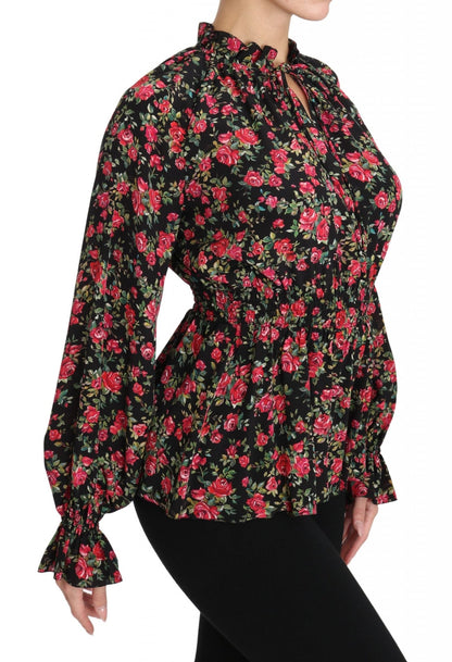 Dolce & Gabbana Black Rose Print Floral Shirt Top Blouse