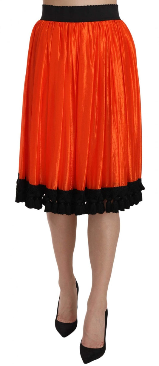 Dolce & Gabbana High-Waist Black & Orange Knee-Length Skirt