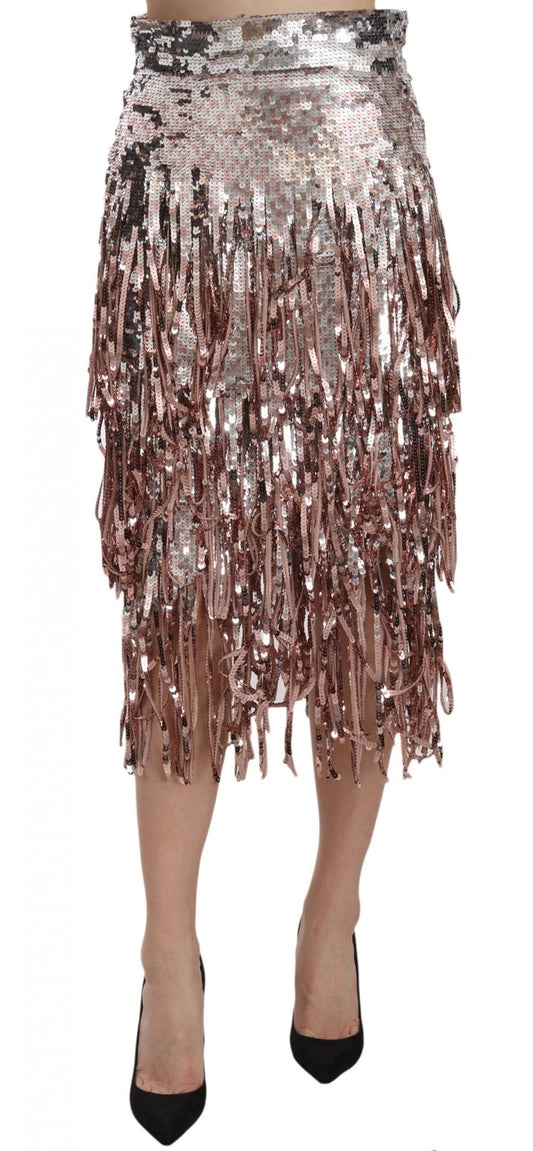 Dolce & Gabbana Metallic Sequin Tulle High-Waist Midi Skirt