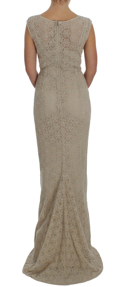 Dolce & Gabbana Elegant Beige Floral Cutout Maxi Dress