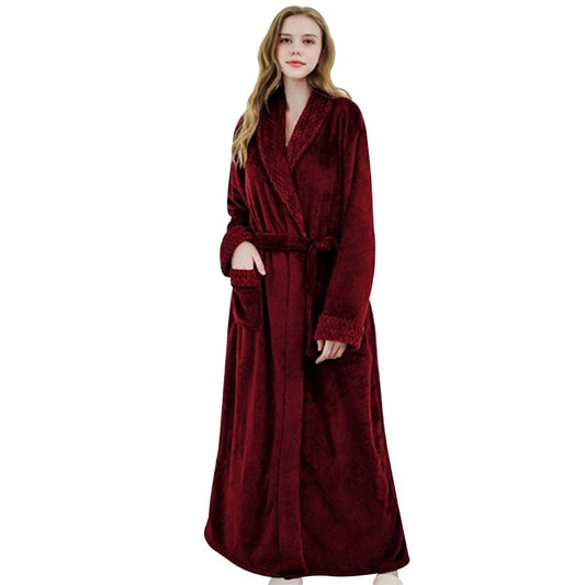 Fluffy Thick Microfibre Flannel Bathrobe Velvet Sleep Shawl Collar Bathrobe