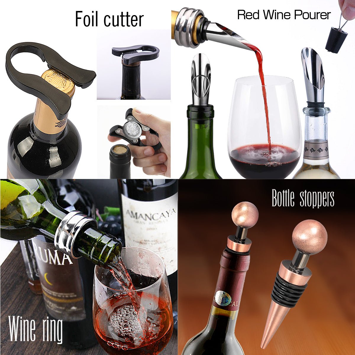Foil Cutter | Wine Pourer | Wine Ring | Bottle Stopper 