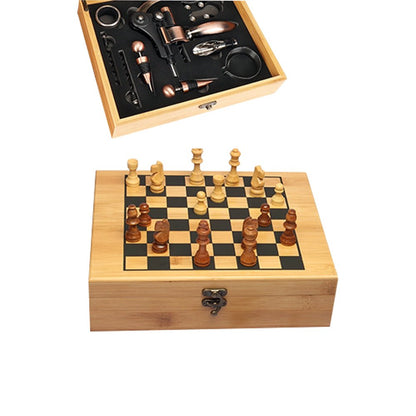 Wooden Box Wine Accessories and Chess Set