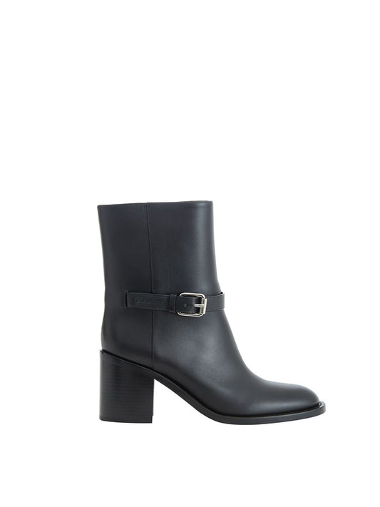 Burberry Elegant Leather Ankle Boots with Chic Buckle Detail
