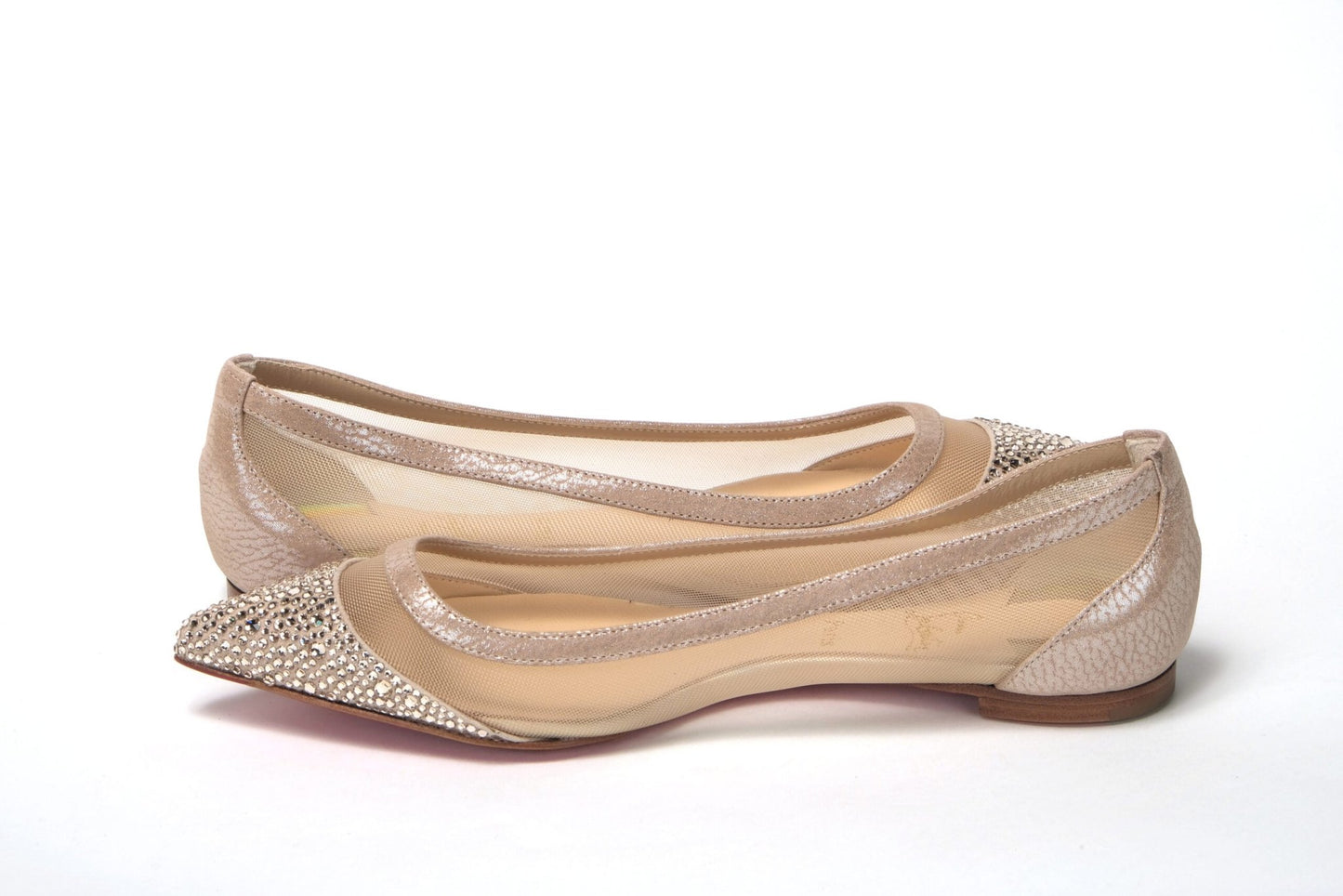Christian Louboutin Silver Flat Point Toe Crystals Shoe