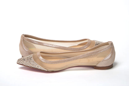 Christian Louboutin Silver Flat Point Toe Crystals Shoe