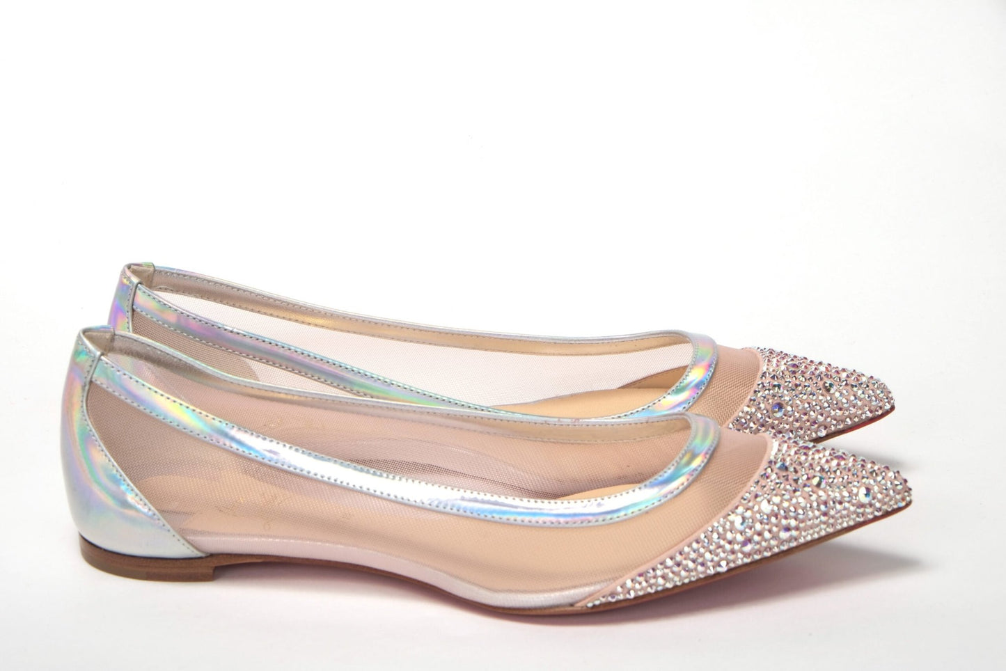 Christian Louboutin Silver Rose Flat Point Crystals Toe Shoe