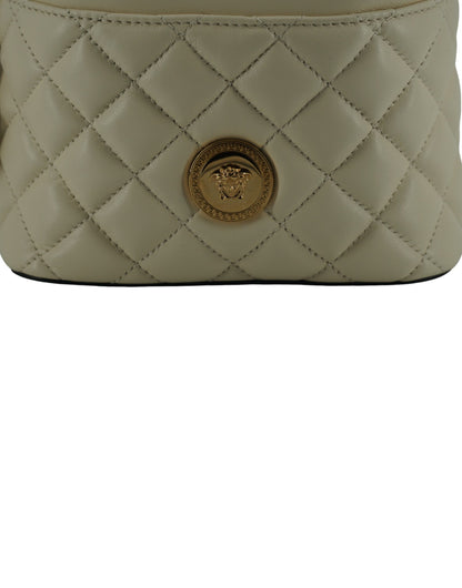 Versace Elegant Small White Leather Bucket Shoulder Bag