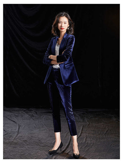 High Quality Velvet Elegant Wine Women Business Suits with Pants and Jackets Coat Autumn Winter OL Styles Pantsuits Blazers Set