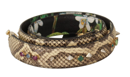 Dolce & Gabbana Beige Exotic Leather Crystals Reversible Shoulder Strap