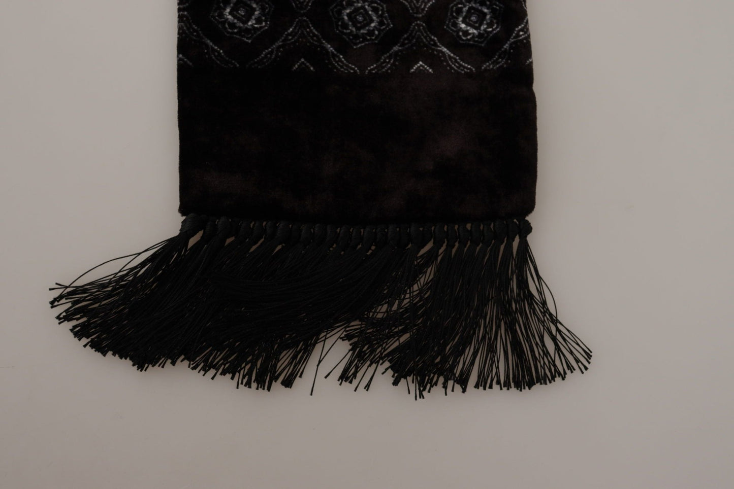 Dolce & Gabbana Brown Velvet Geometric Shawl Fringe Neck Wrap Scarf