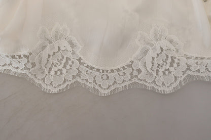 Dolce & Gabbana White Silk Floral Lace Lingerie Underwear