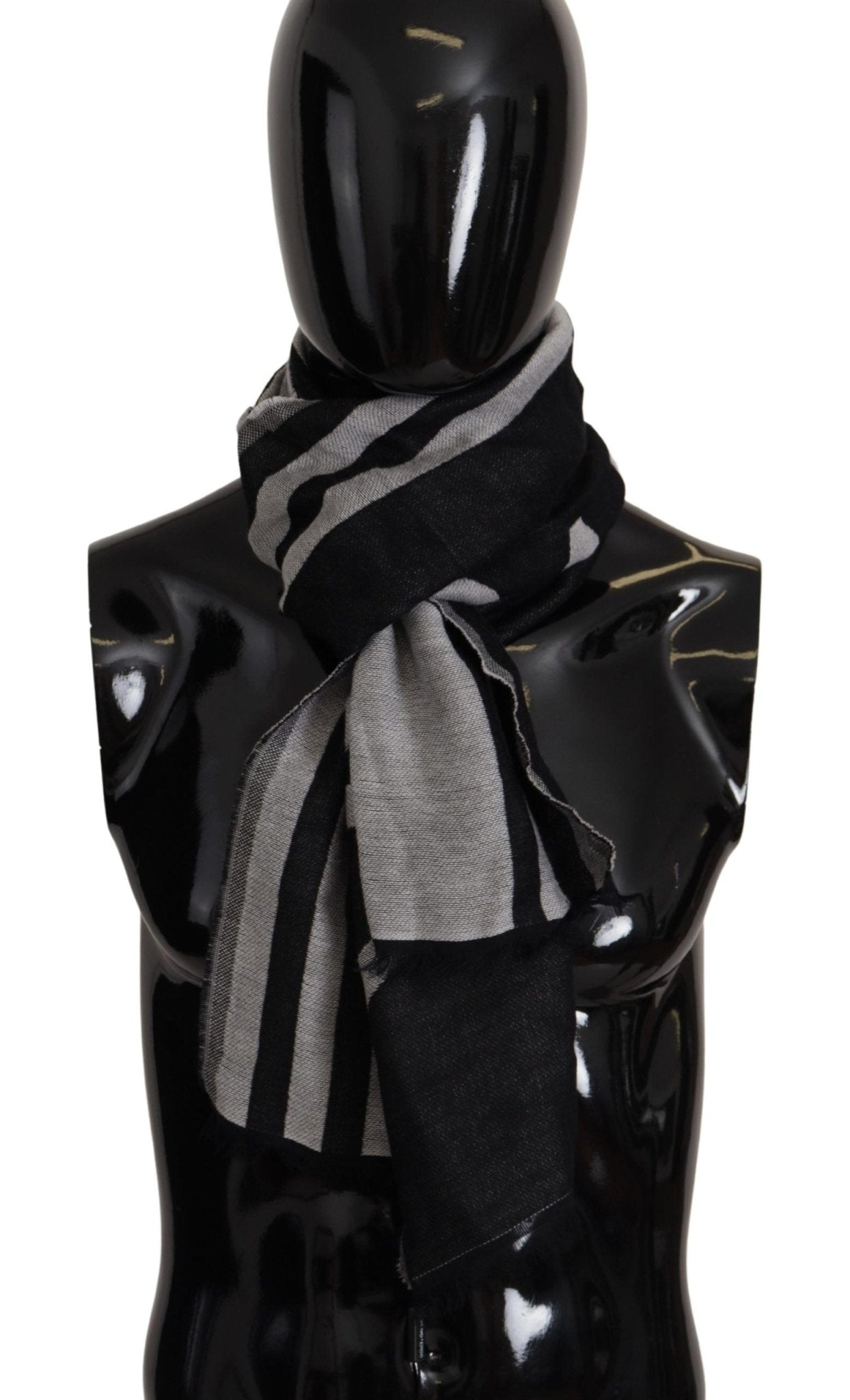 Dolce & Gabbana Black Gray Cotton Modal Jacquard Logo Wrap Scarf