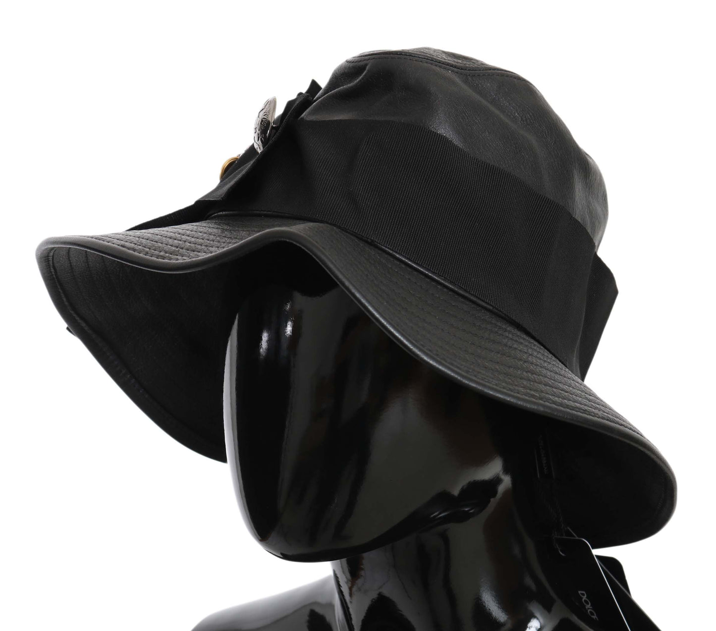 Dolce & Gabbana Elegant Black Leather Cloche Cap