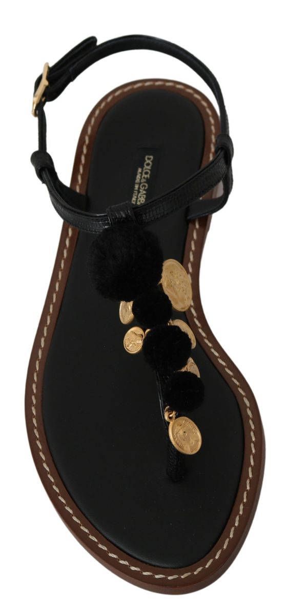 Dolce & Gabbana Pom Pom Flip Flop Ankle Strap Flats