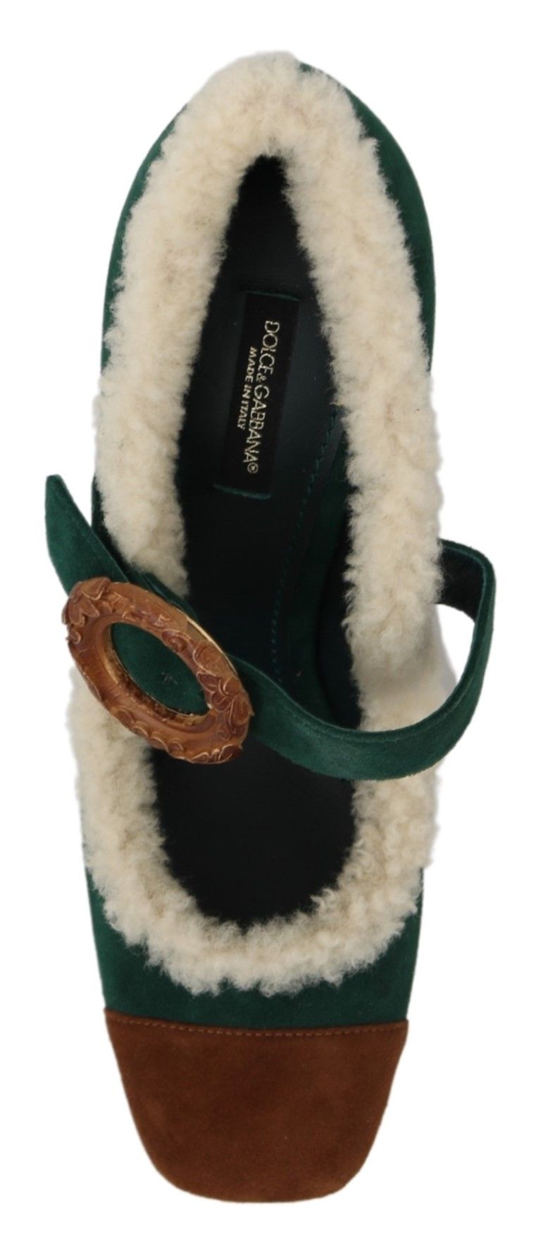 Dolce & Gabbana Chic Green Suede Mary Janes with Shearling Trim