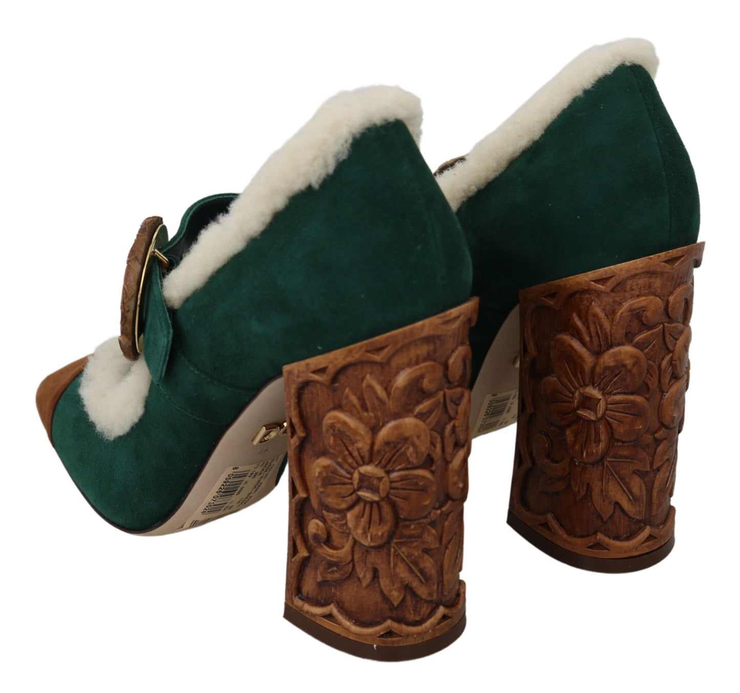 Dolce & Gabbana Chic Green Suede Mary Janes with Shearling Trim