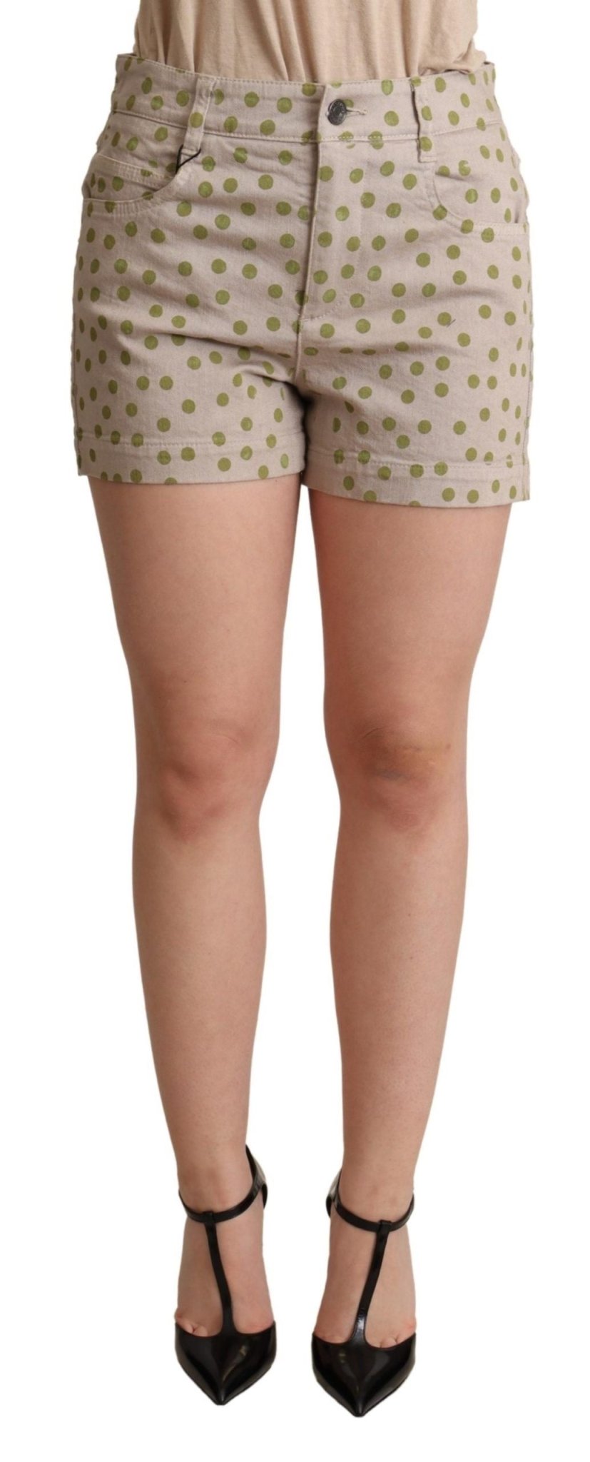 Dolce & Gabbana Beige Polka Dots Denim Cotton Stretch Shorts
