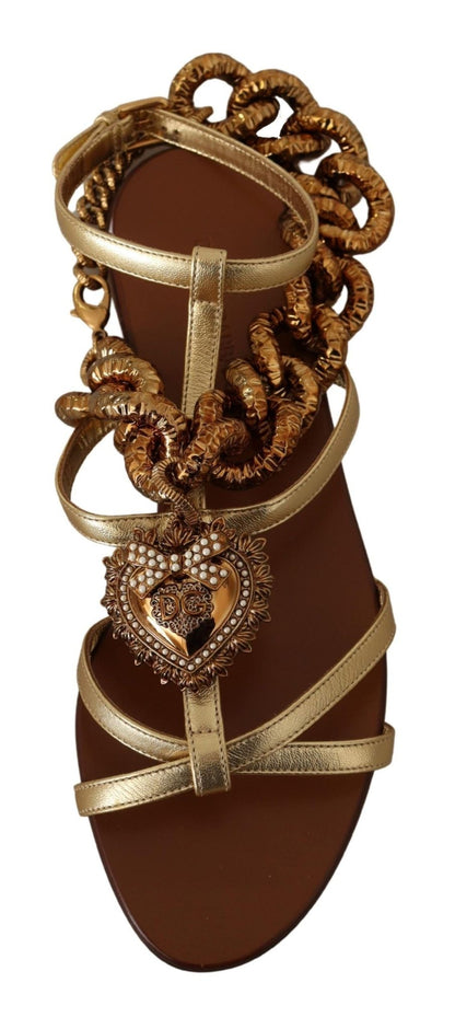 Dolce & Gabbana Chic Gladiator Flats with Heart and Chain Accents