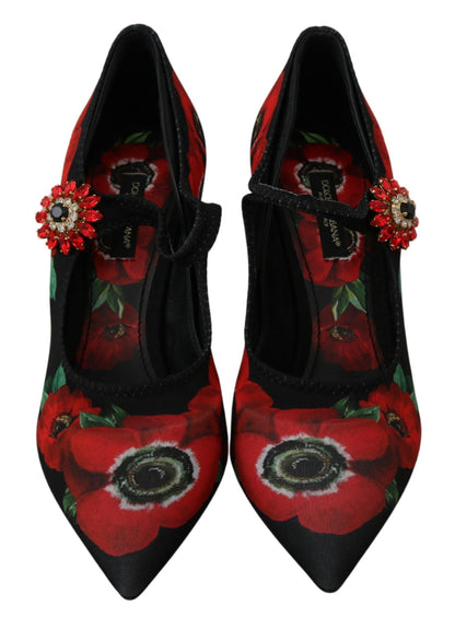 Dolce & Gabbana Floral Mary Janes Pumps with Crystal Detail