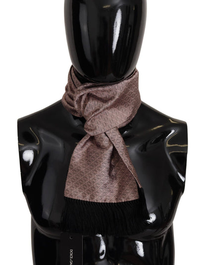 Dolce & Gabbana Light Pink Silk Check Print Neck Wrap Fringes Scarf