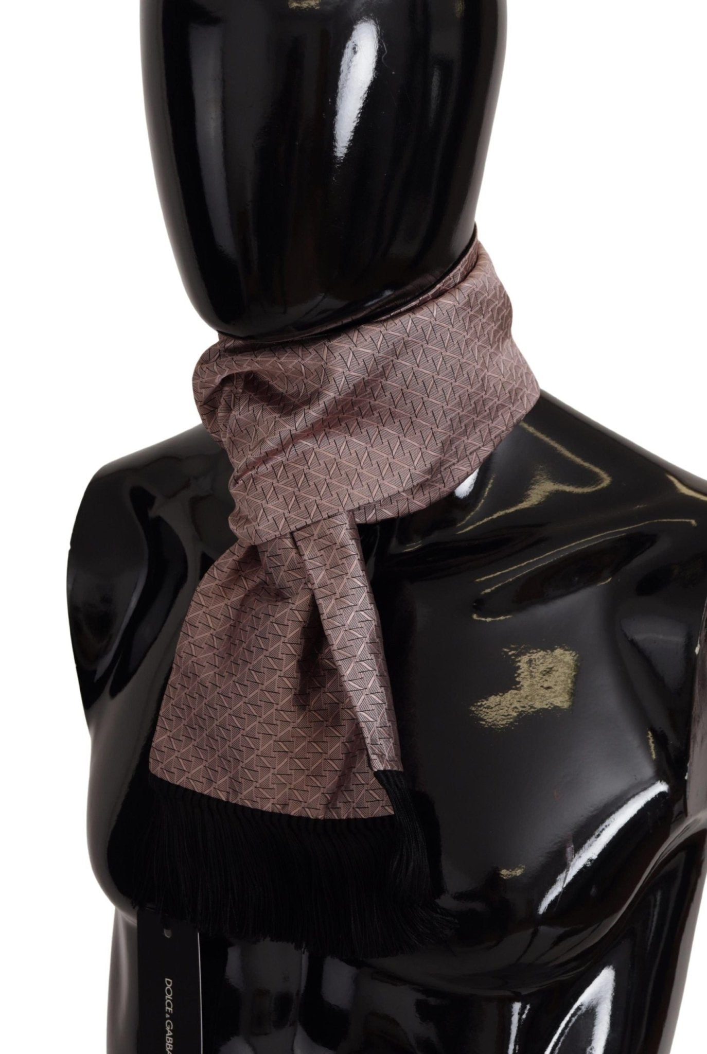 Dolce & Gabbana Light Pink Silk Check Print Neck Wrap Fringes Scarf
