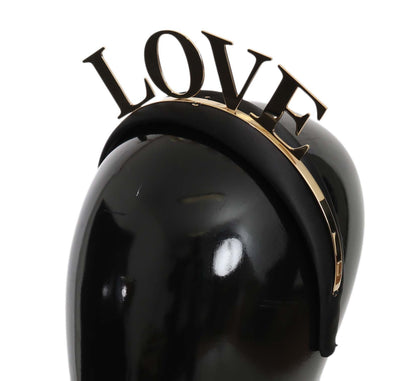 Dolce & Gabbana Black Brass Gold Love Diadem One Size Tiara Headband